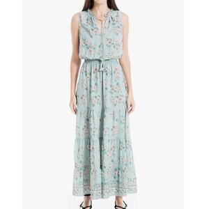 Max Studio Womens Crepe Ruffle Neck Tiered Maxi Dress size XS Cottagecore Boho